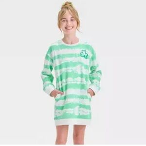 NWT Size Large Green & White Long Sleeve T shirt Dress Shamrock St Patrick’s Day